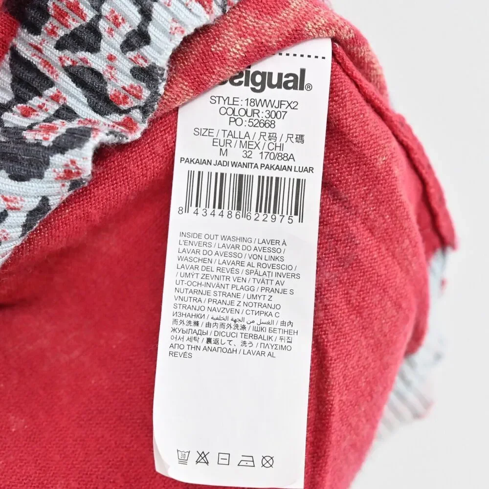 DESIGUAL Dress Womens Sz M Red Geometric Boho Lightweight Katy Tunic Long Sleeve